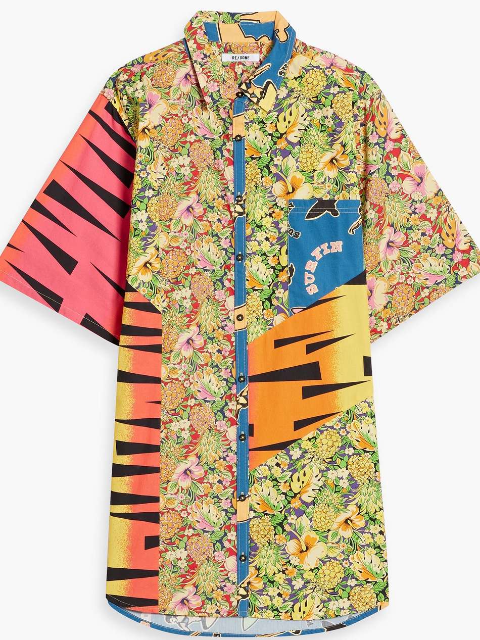 printed cotton-poplin mini shirt dress