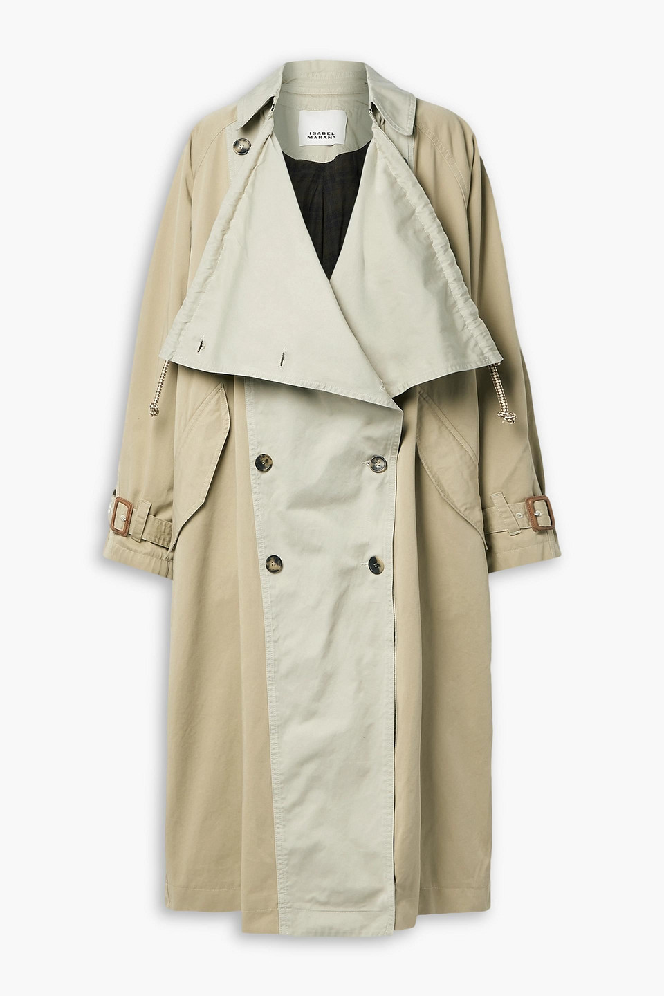 Isabel Marant Ebani Two-tone Double-breasted Cotton-gabardine Trench Coat In Beige