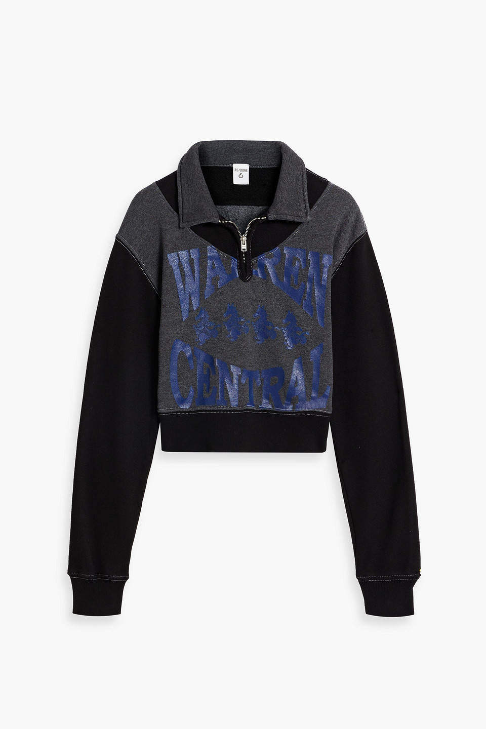 Re/done 90s Cropped Printed Cotton-blend Fleece Half-zip Sweatshirt In Charcoal