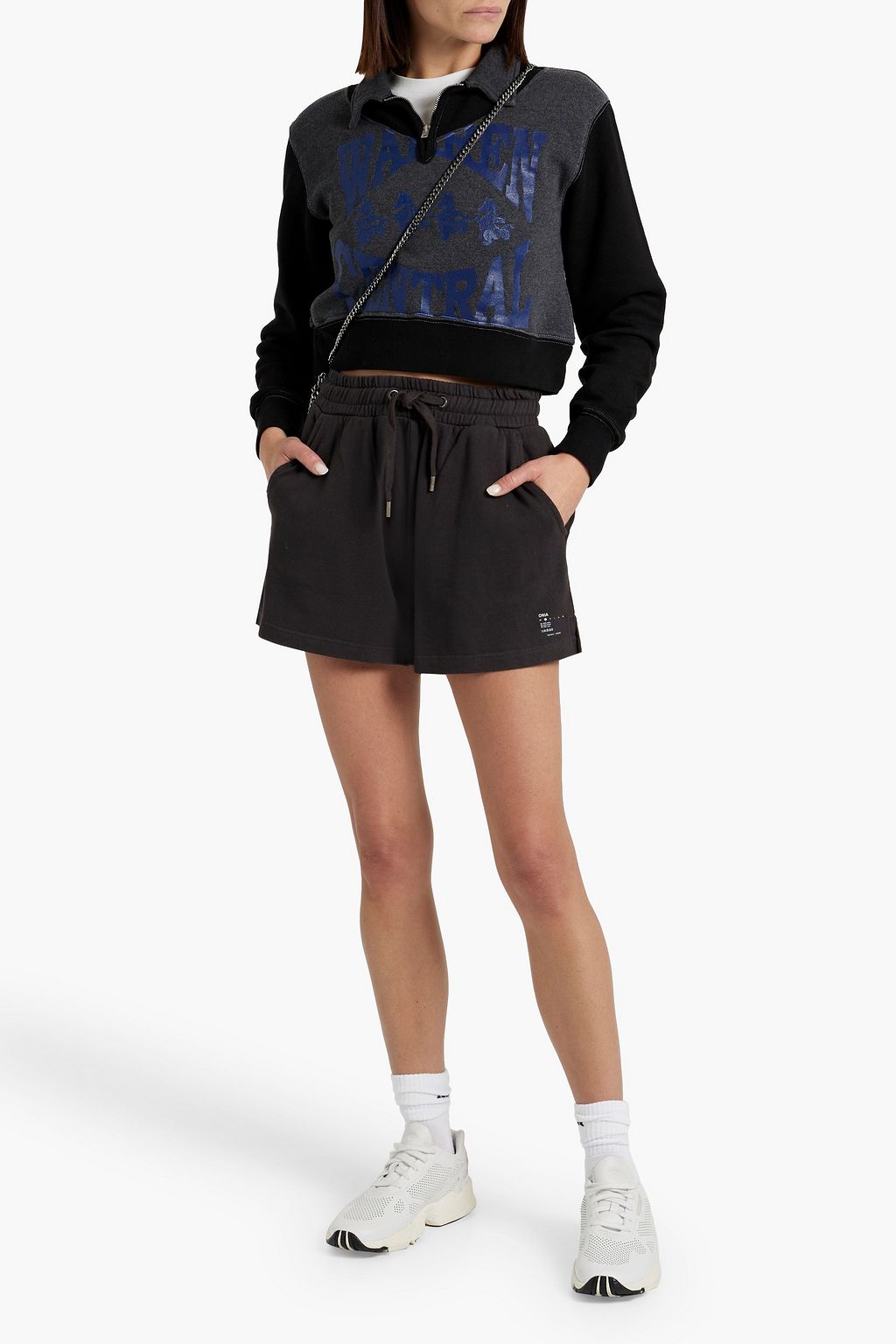 RE/DONE 90s cropped printed cotton-blend fleece half-zip sweatshirt