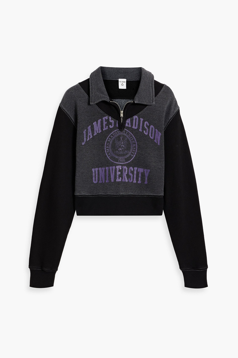Re/done 90s Cropped Printed Cotton-blend Fleece Half-zip Sweatshirt In Black