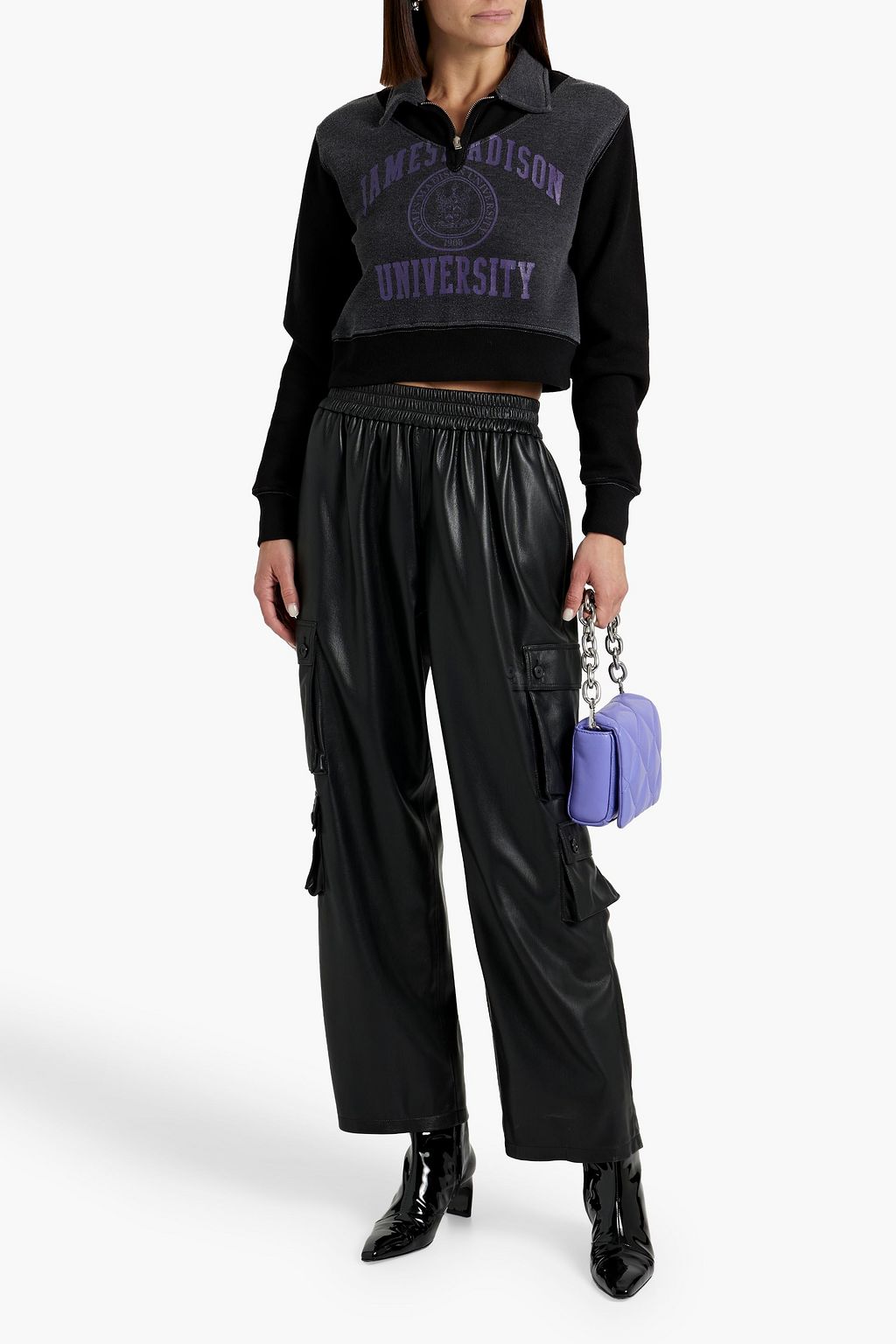 RE/DONE 90s cropped printed cotton-blend fleece half-zip sweatshirt