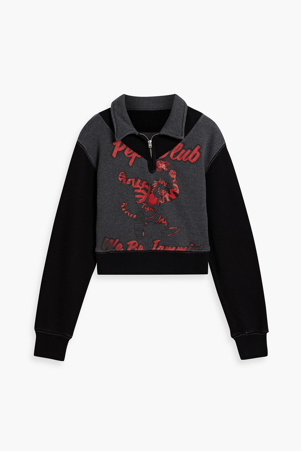 Re/done 90s Cropped Printed Cotton-blend Fleece Half-zip Sweatshirt In Dark Gray