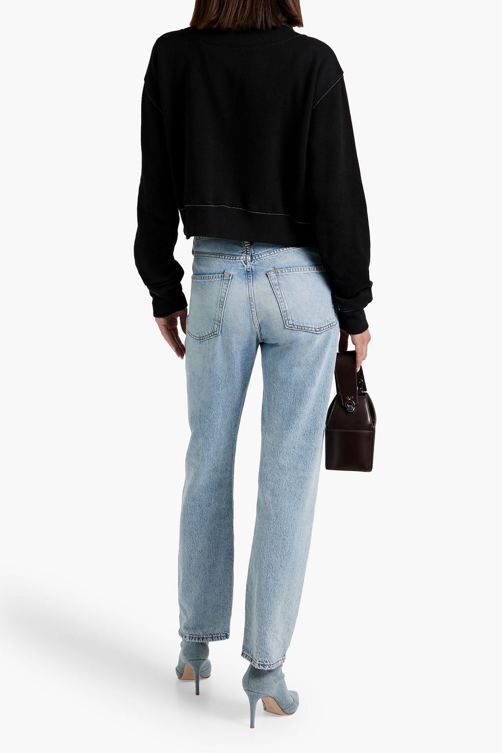 RE/DONE 90s cropped printed cotton-blend fleece half-zip sweatshirt