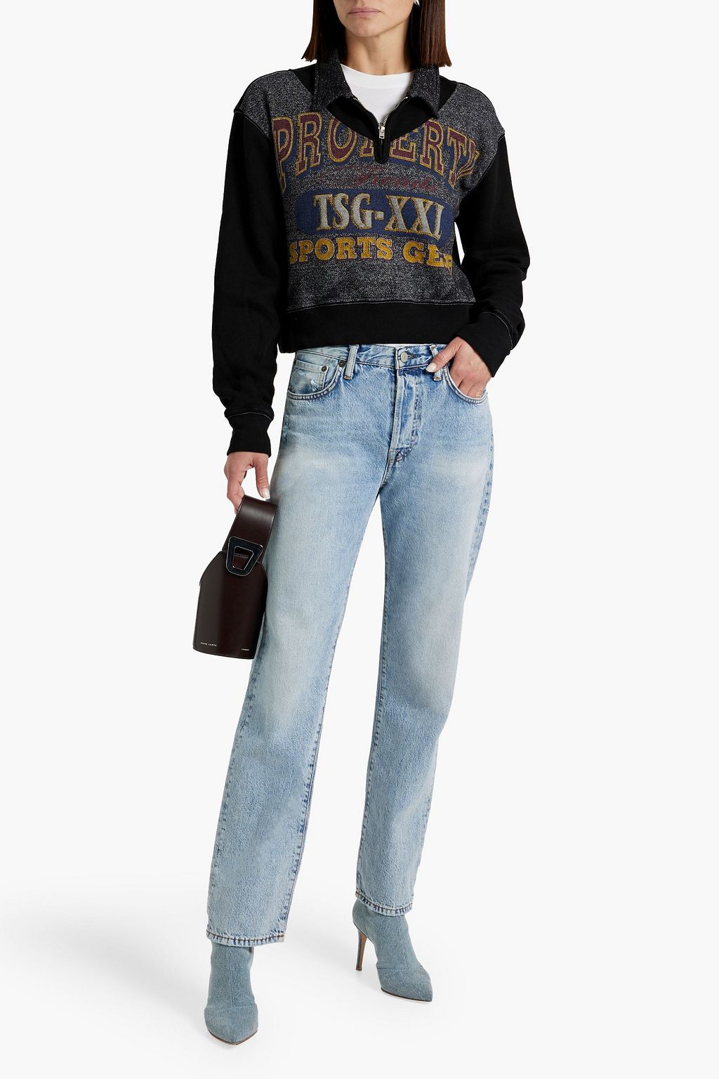 RE/DONE 90s cropped printed cotton-blend fleece half-zip sweatshirt