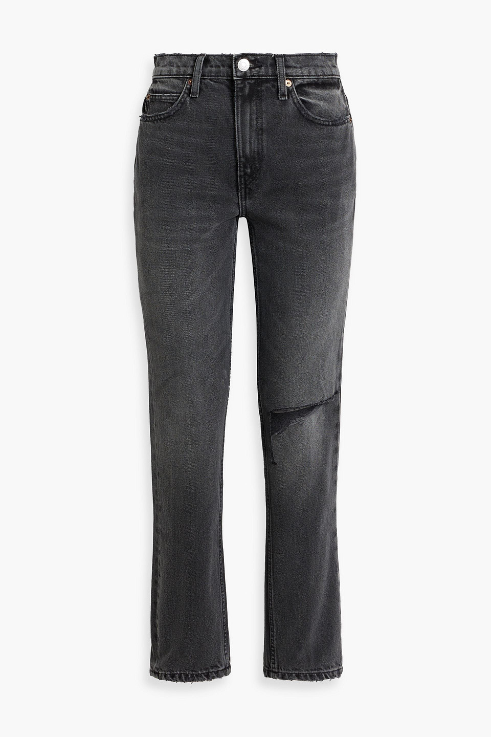 Re/done 70s Stove Cropped Distressed High-rise Straight-leg Jeans In Dark Gray