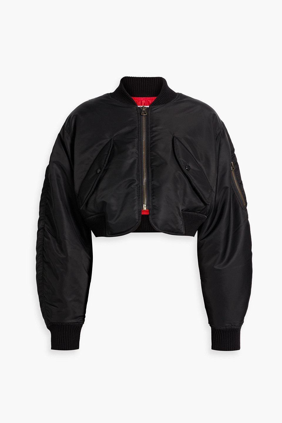 Re/done Cropped Shell Bomber Jacket In Black