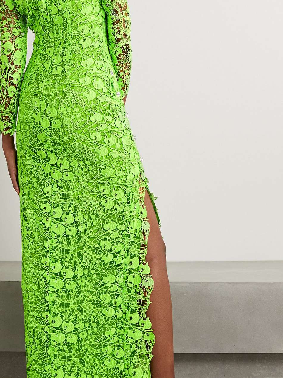 embellished corded lace midi dress