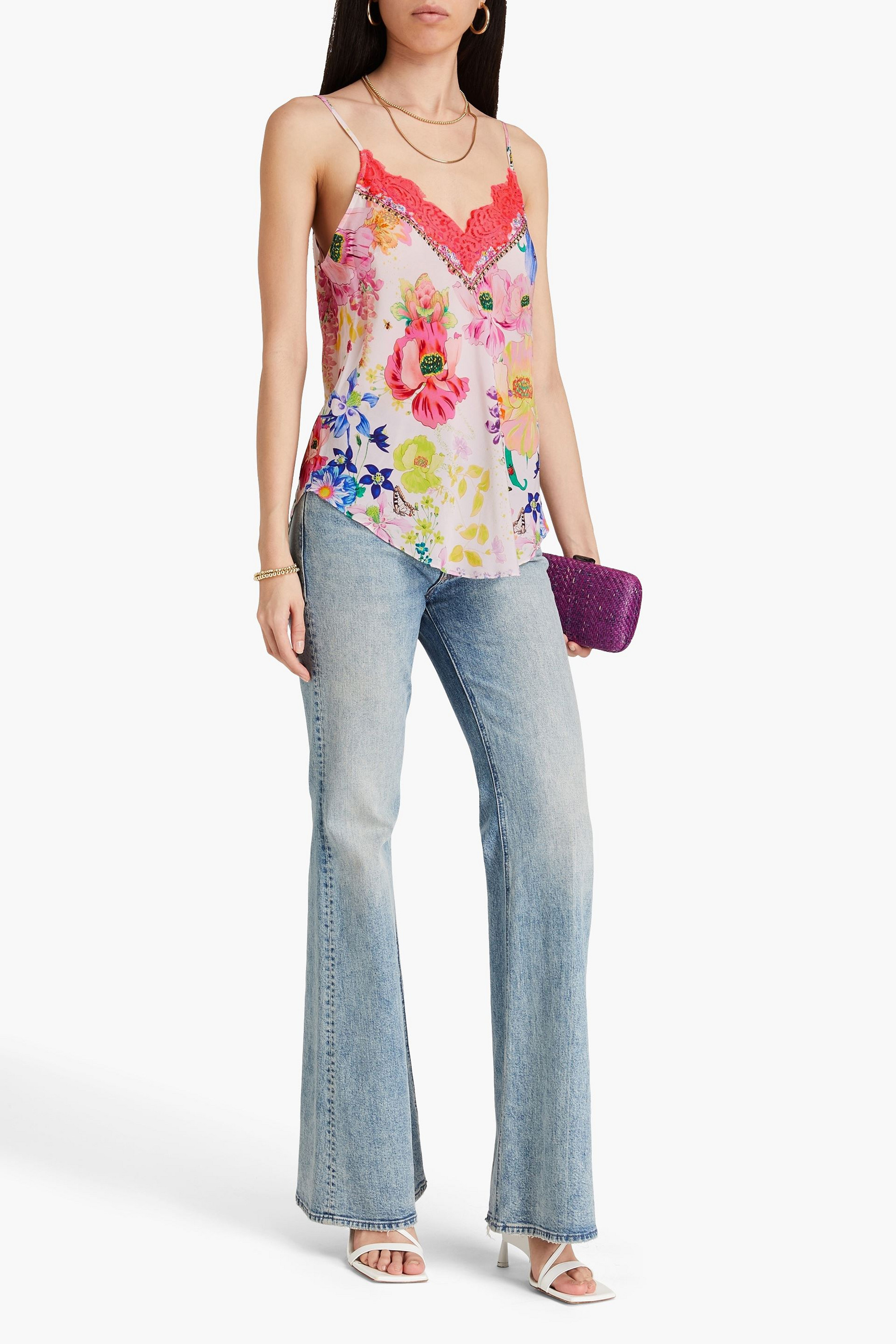 Camilla Crystal-embellished floral-print silk crepe de chine camisole