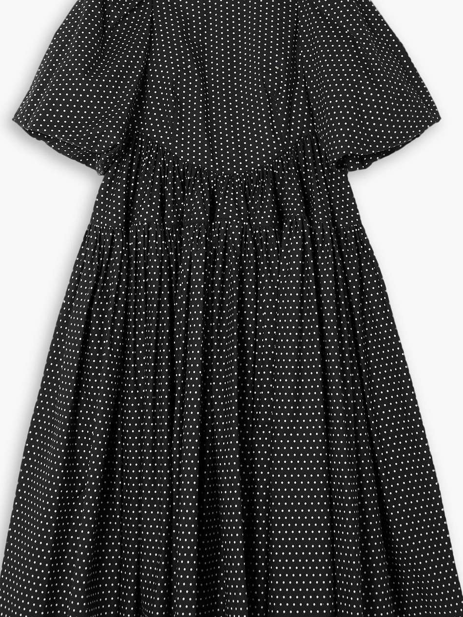 allegra ruched polka-dot cotton-poplin midi dress