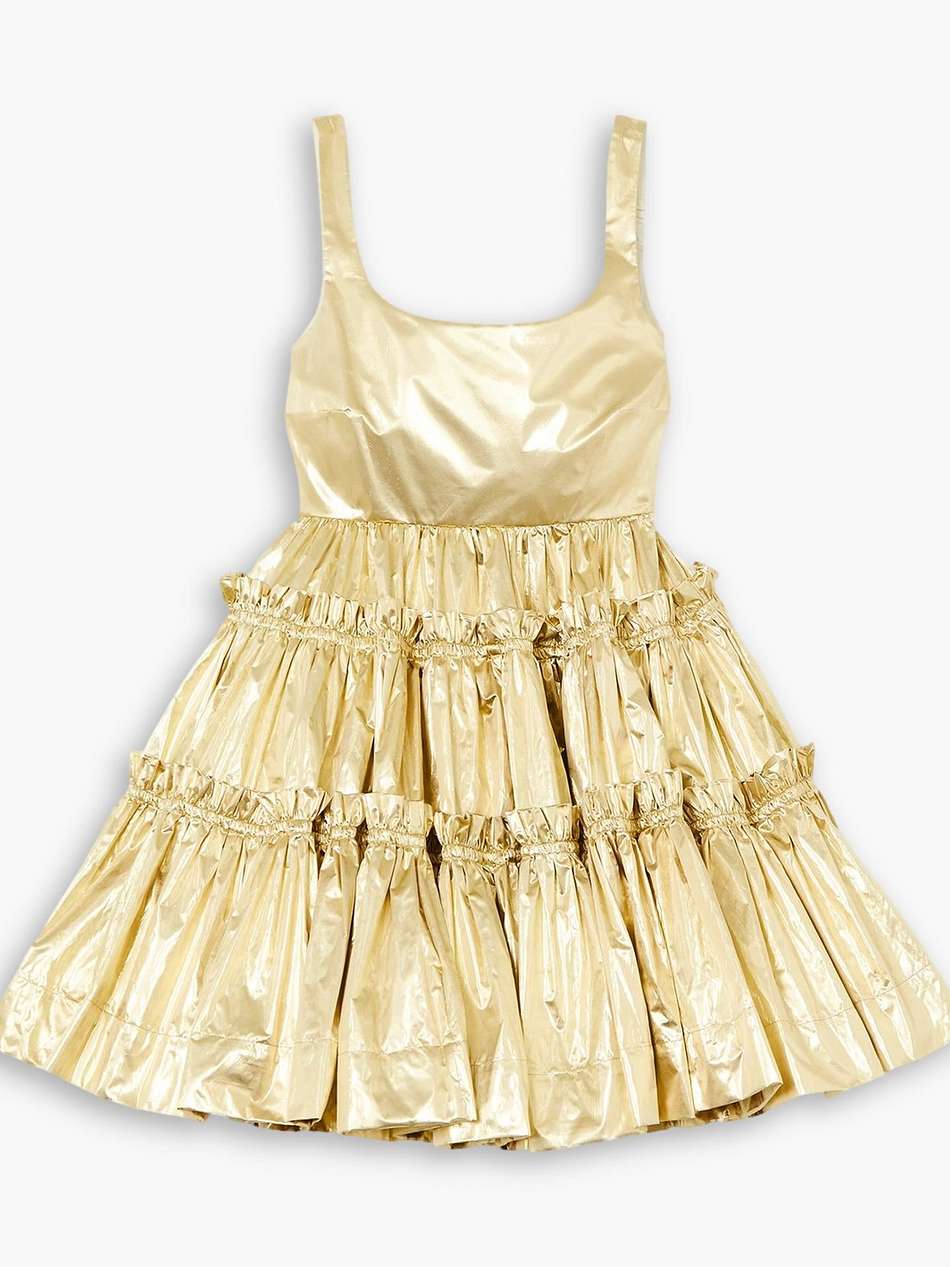 selene gathered metallic lamé mini dress