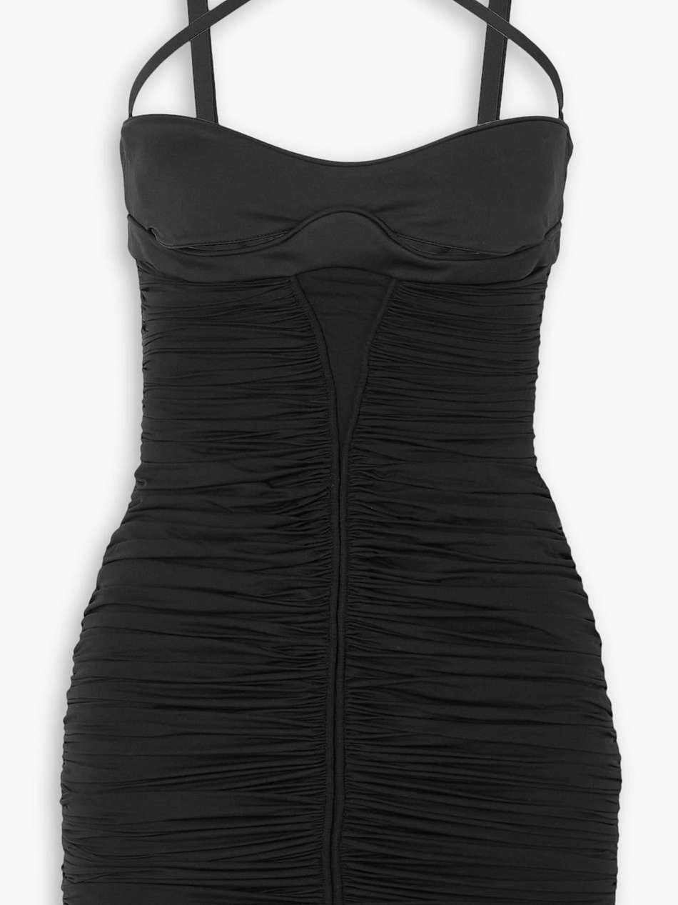 cutout ruched stretch-jersey mini dress