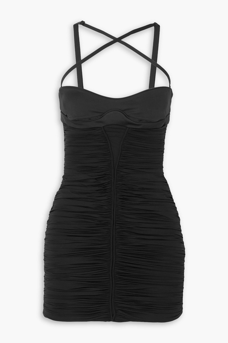 Mugler Cutout Ruched Stretch-jersey Mini Dress In Black