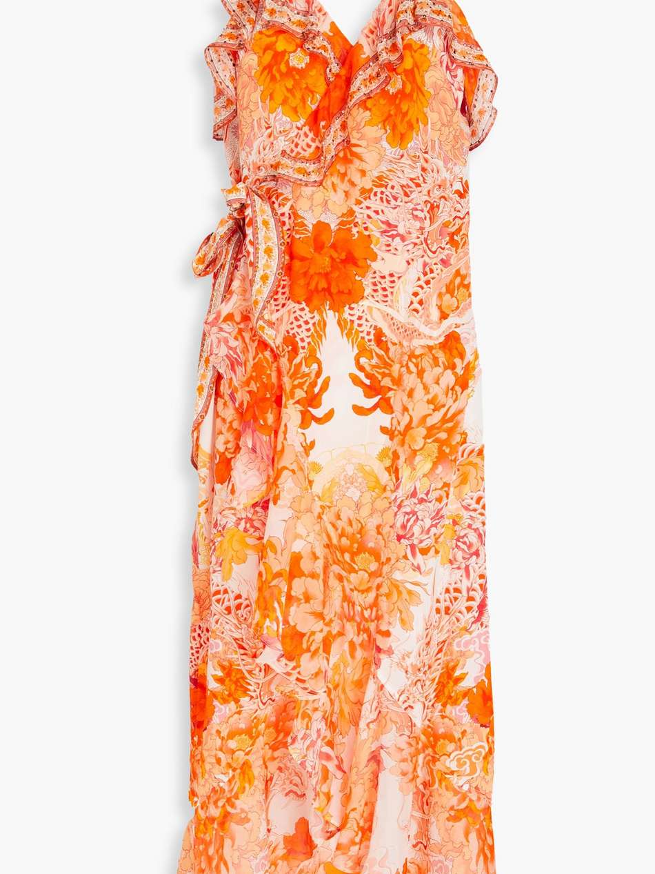 embellished floral-print silk crepe de chine maxi wrap dress