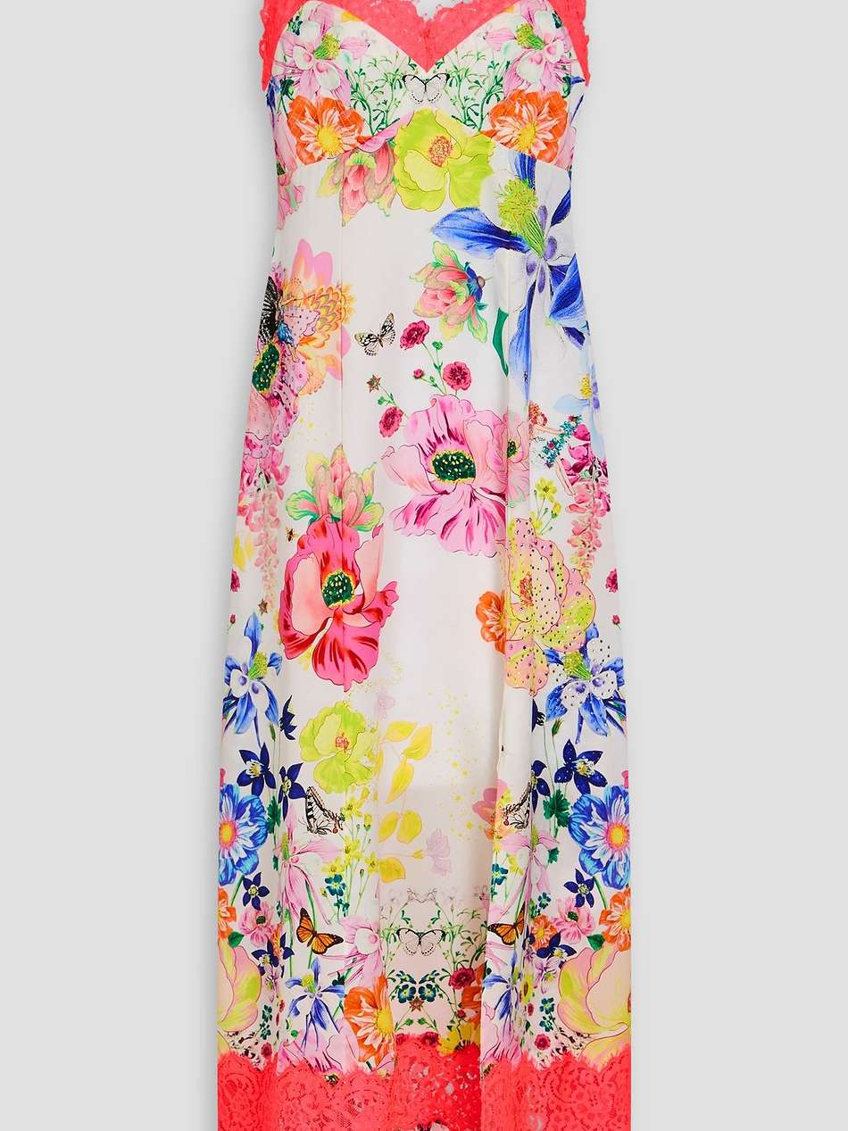 crystal-embellished floral-print silk-satin midi dress