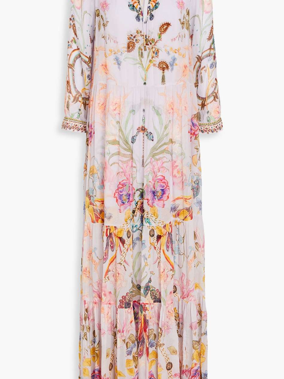 crystal-embellished printed silk-crepon maxi dress