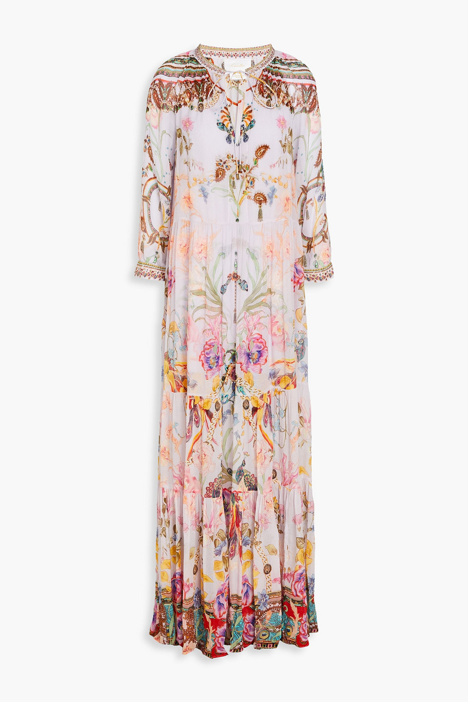 Camilla Crystal-embellished Printed Silk-crepon Maxi Dress In Lilac