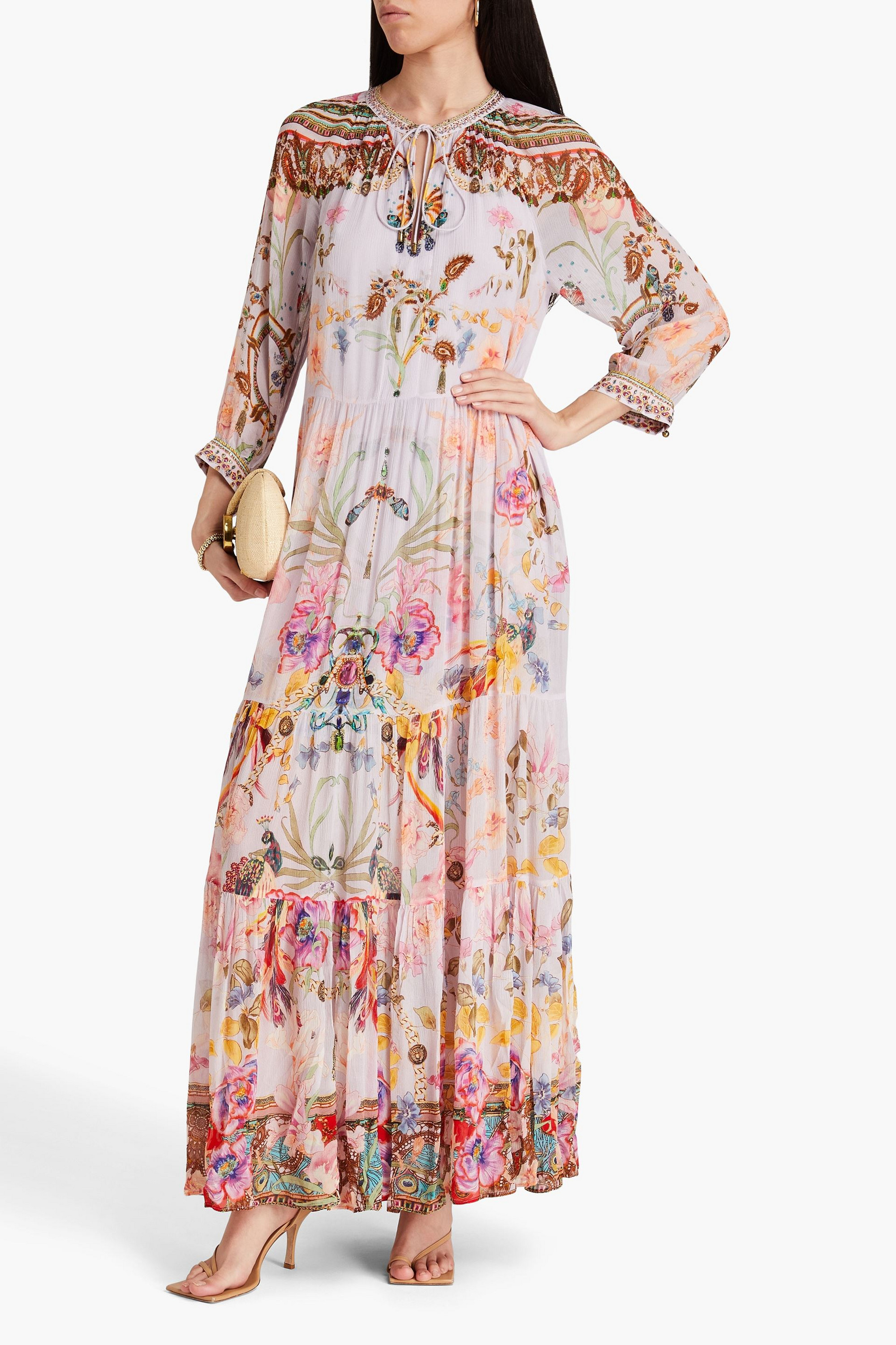 Camilla Crystal-embellished printed silk-crepon maxi dress