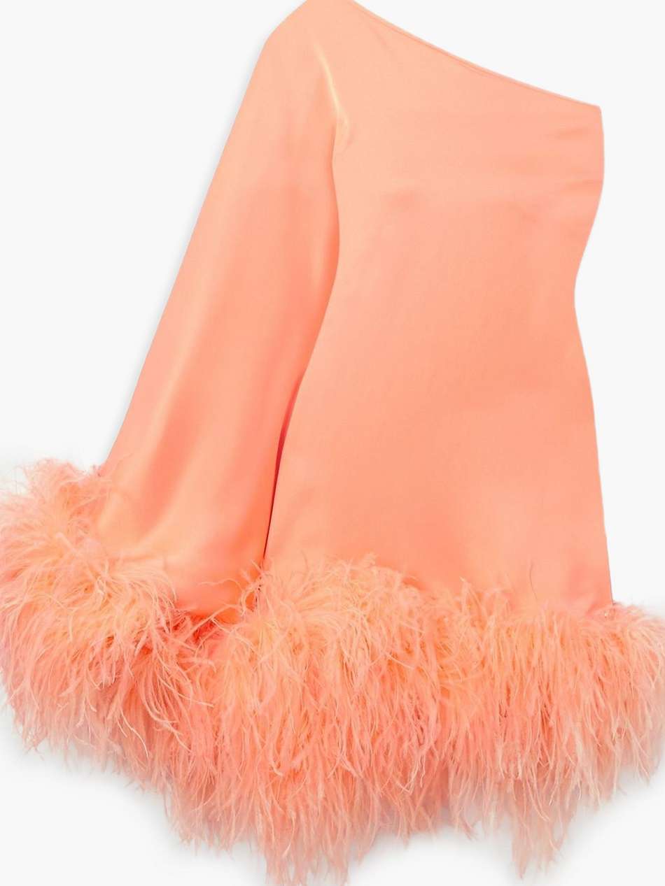 piccolo ubud one-shoulder feather-trimmed crepe mini dress