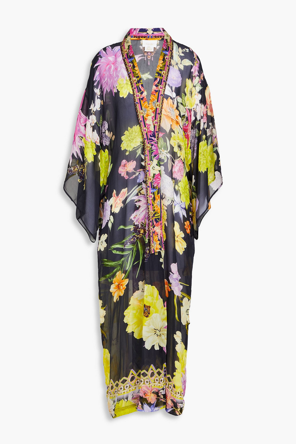 Camilla Crystal-embellished Printed Silk-chiffon Kimono In Midnight Blue