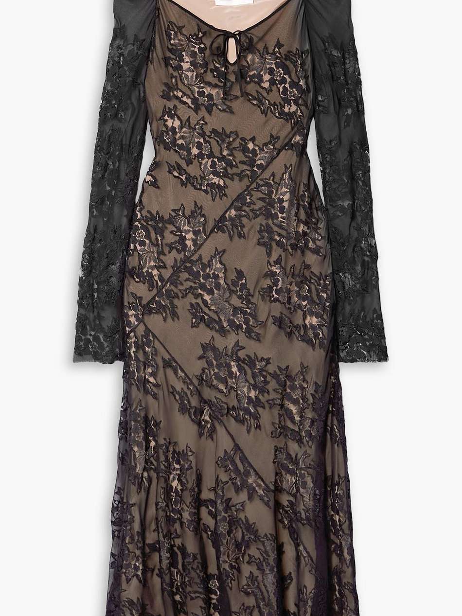 off-the-shoulder silk-blend lace maxi dress