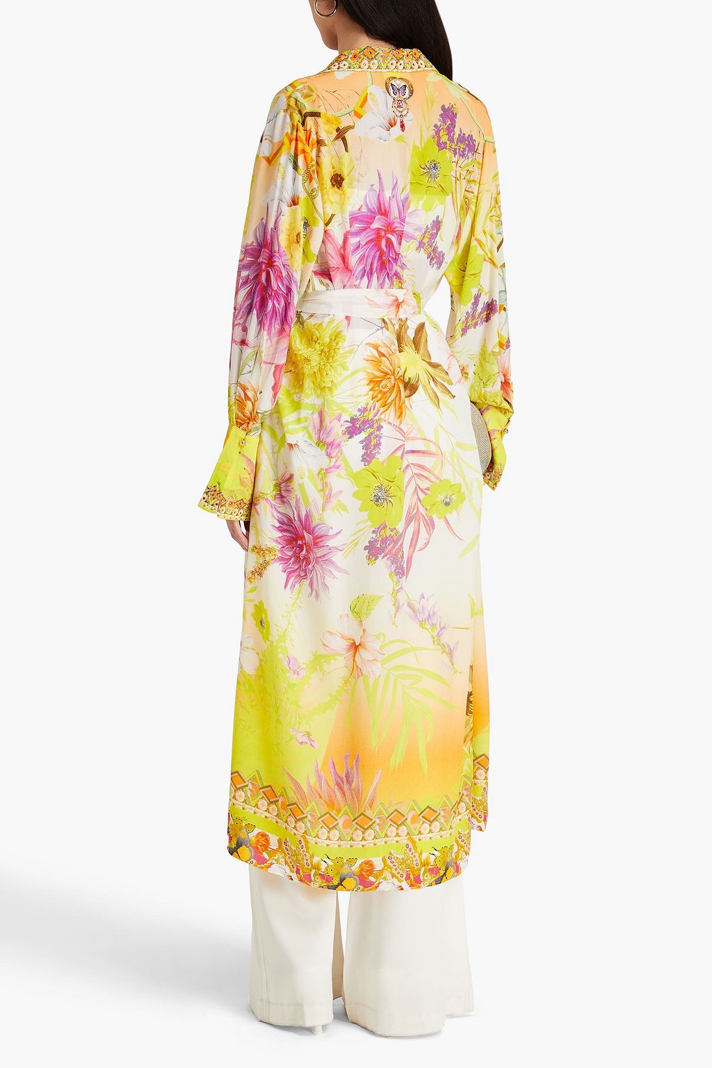 CAMILLA Crystal-embellished floral-print silk crepe de chine robe