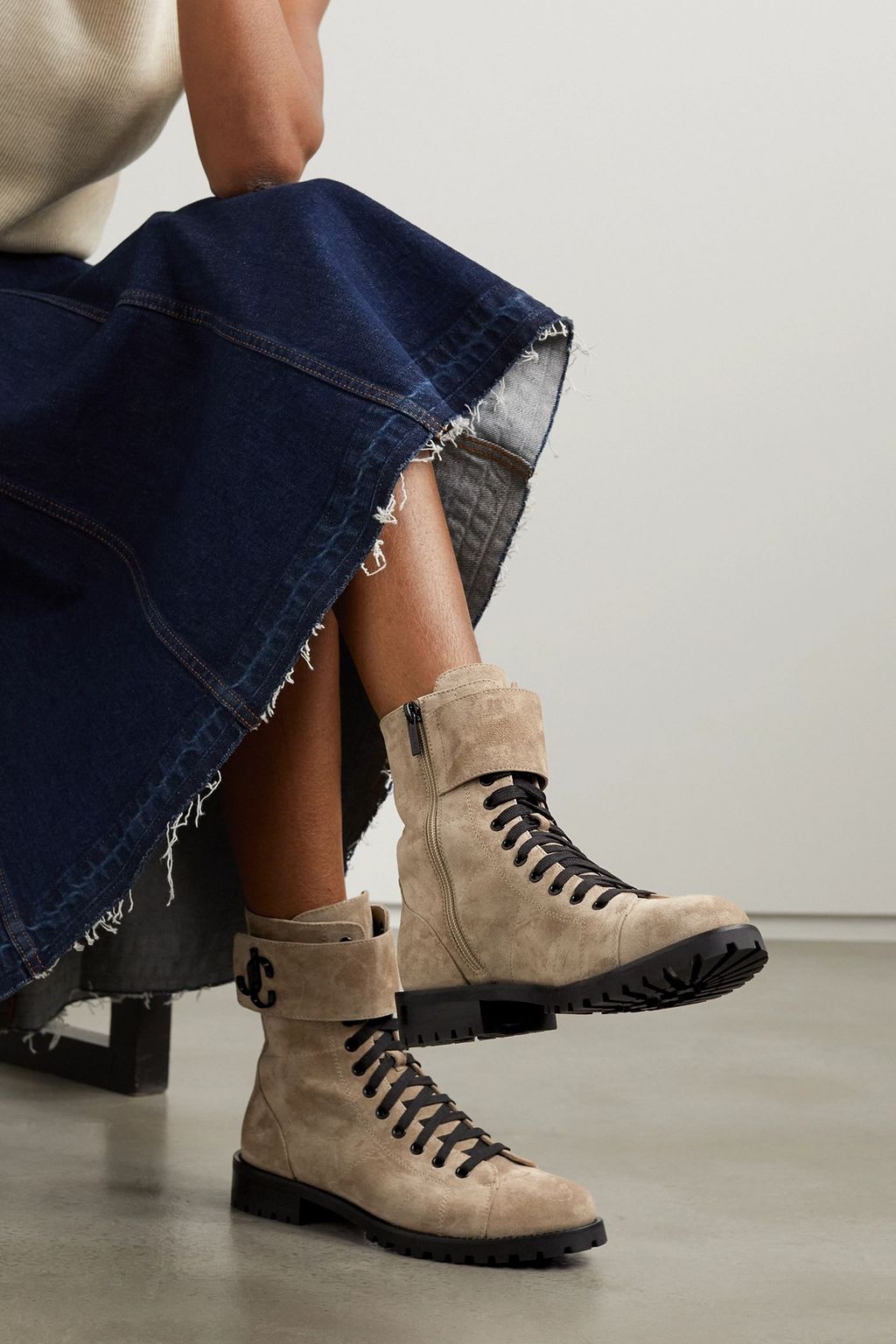 JIMMY CHOO Ceirus logo-embellished suede combat boots