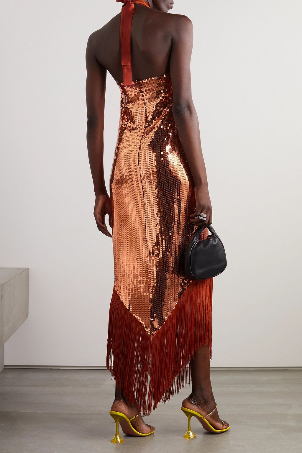 TALLER MARMO Nina fringed satin-trimmed sequined crepe halterneck maxi dress