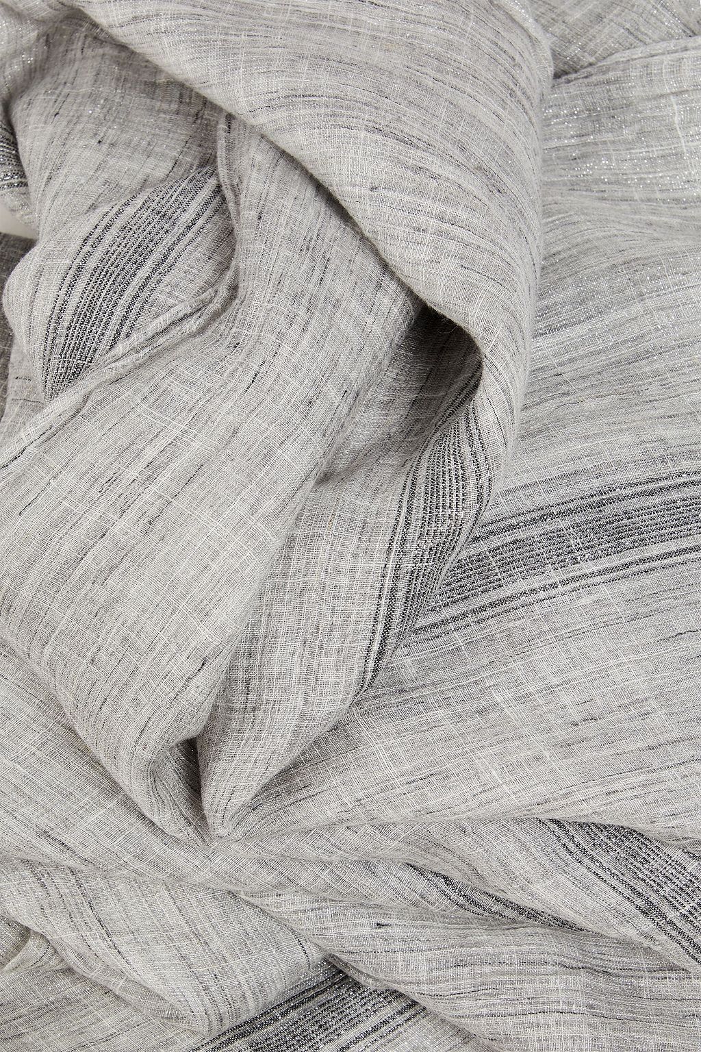 BRUNELLO CUCINELLI 프레이 디테일 메탈릭 리넨 혼방 거즈 스카프