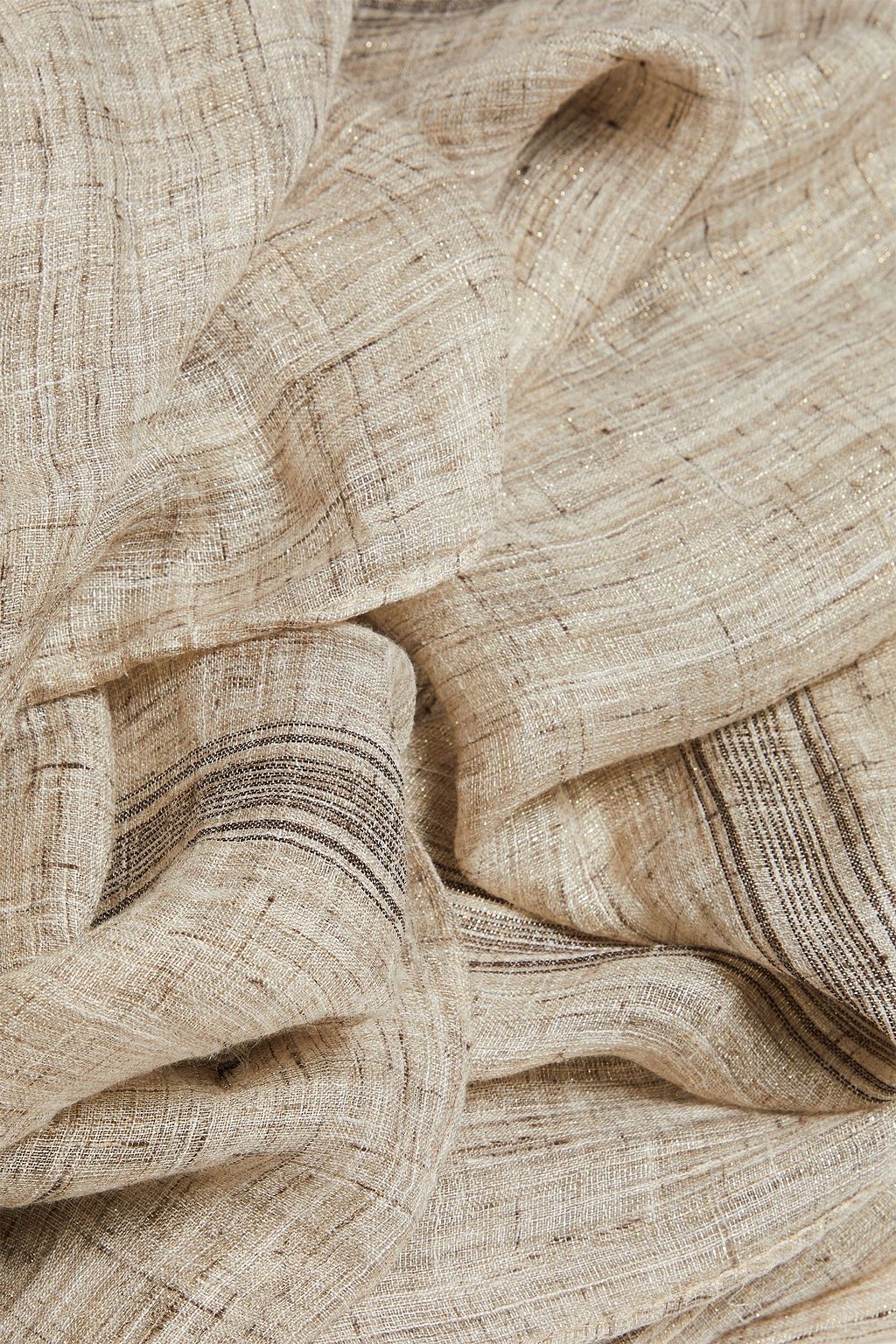 BRUNELLO CUCINELLI 프레이 디테일 메탈릭 리넨 혼방 거즈 스카프