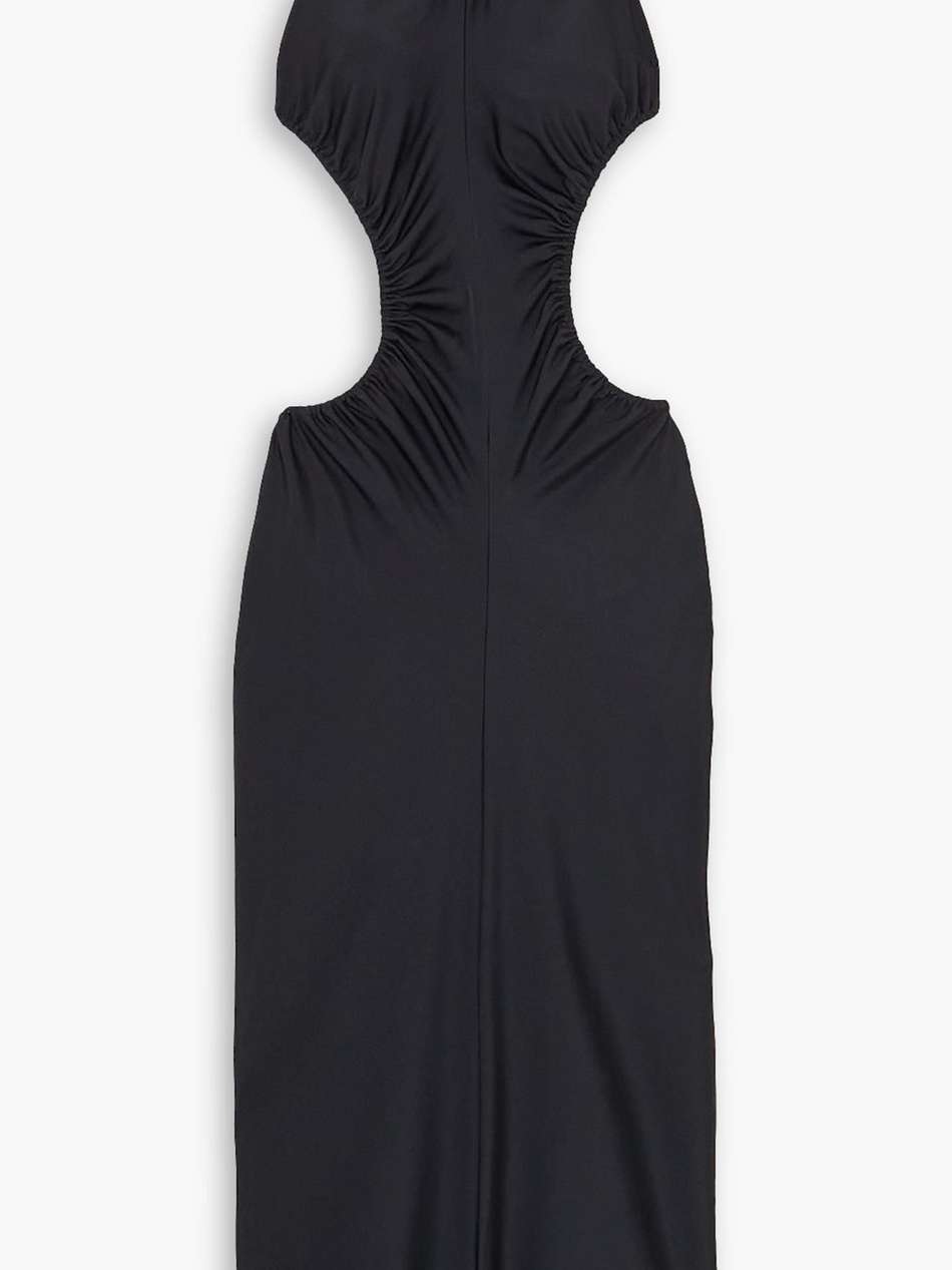 + ester manas open-back gathered stretch-knit halterneck midi dress