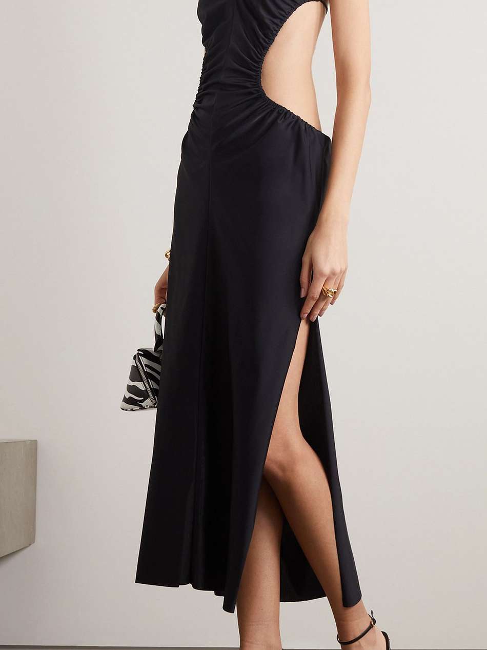 + ester manas open-back gathered stretch-knit halterneck midi dress