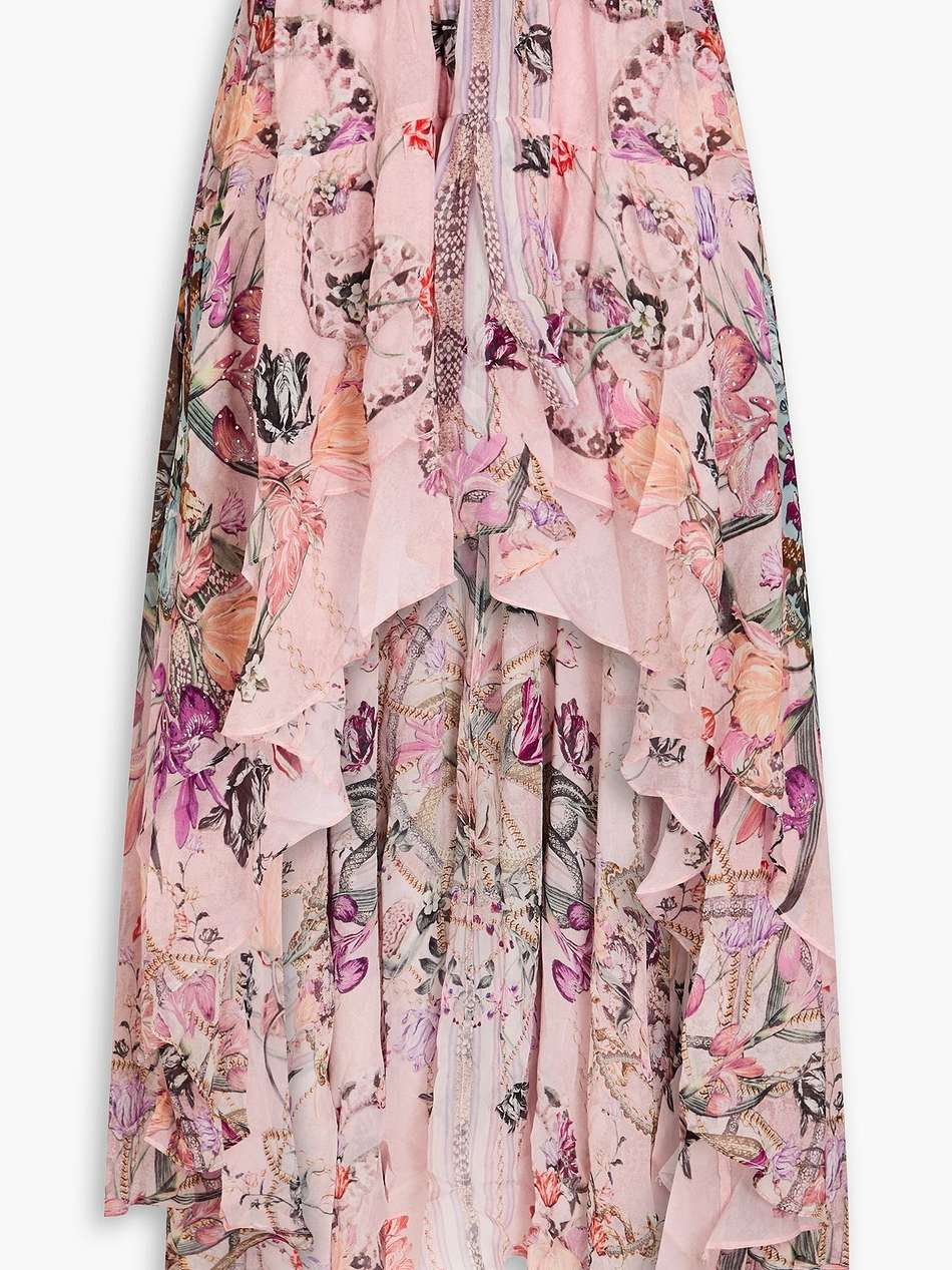 crystal-embellished printed silk-chiffon skirt