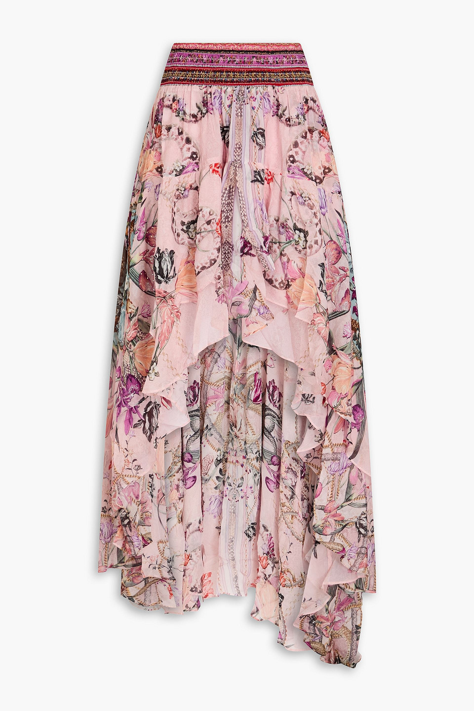 Camilla Crystal-embellished Printed Silk-chiffon Skirt In Baby Pink