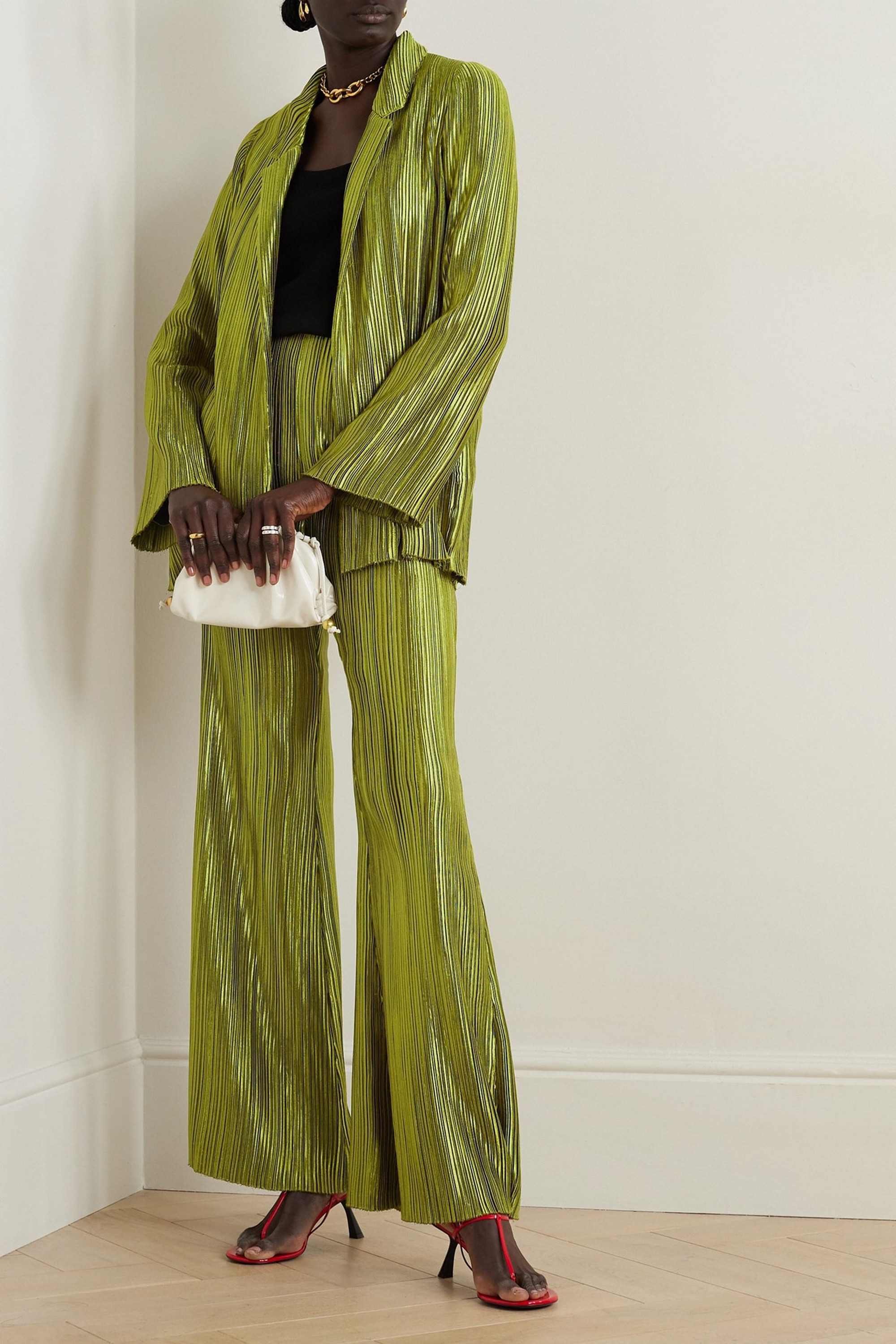 GALVAN LONDON Nuage metallic plissé-crepe blazer