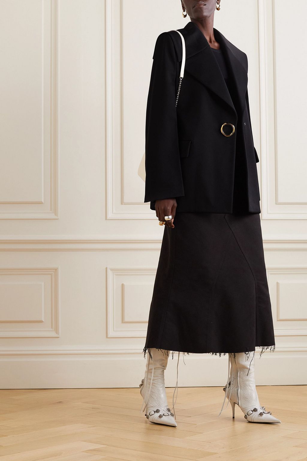 JIL SANDER Oversized embellished wool-grain de poudre blazer