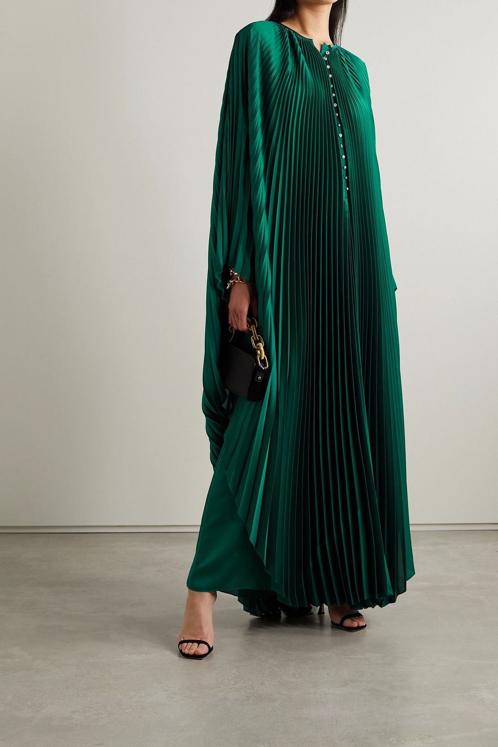 SEMSEM Swarovski crystal-embellished plissé-satin maxi dress