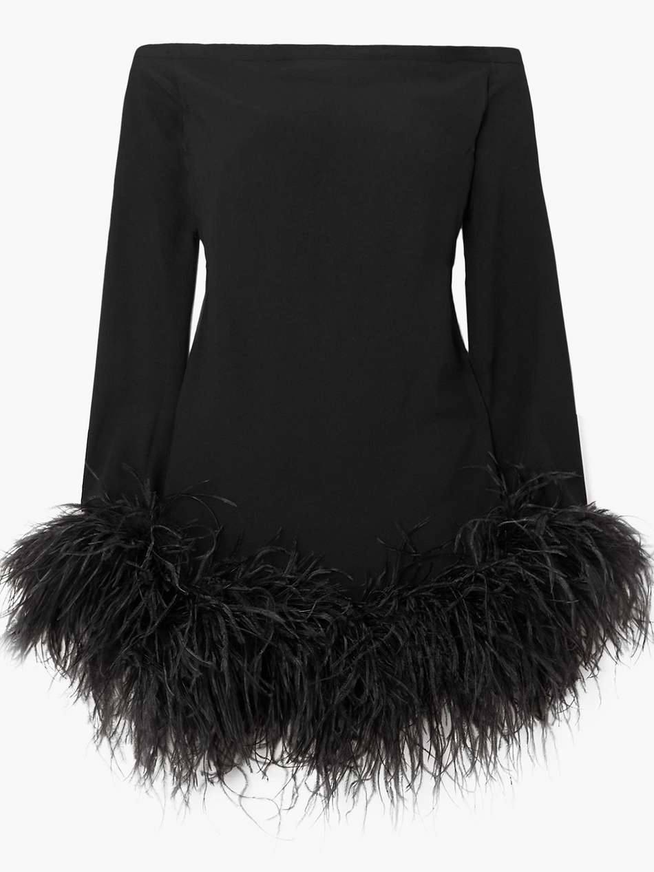 kika feather-trimmed crepe mini dress