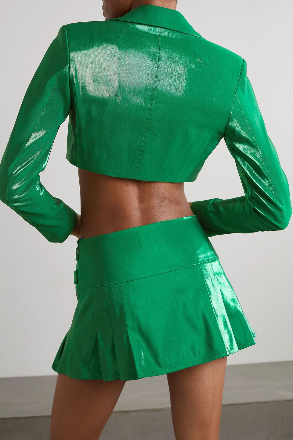 MISS SOHEE CROPPED EMBELLISHED METALLIC SILK TOP AND JACKET SET