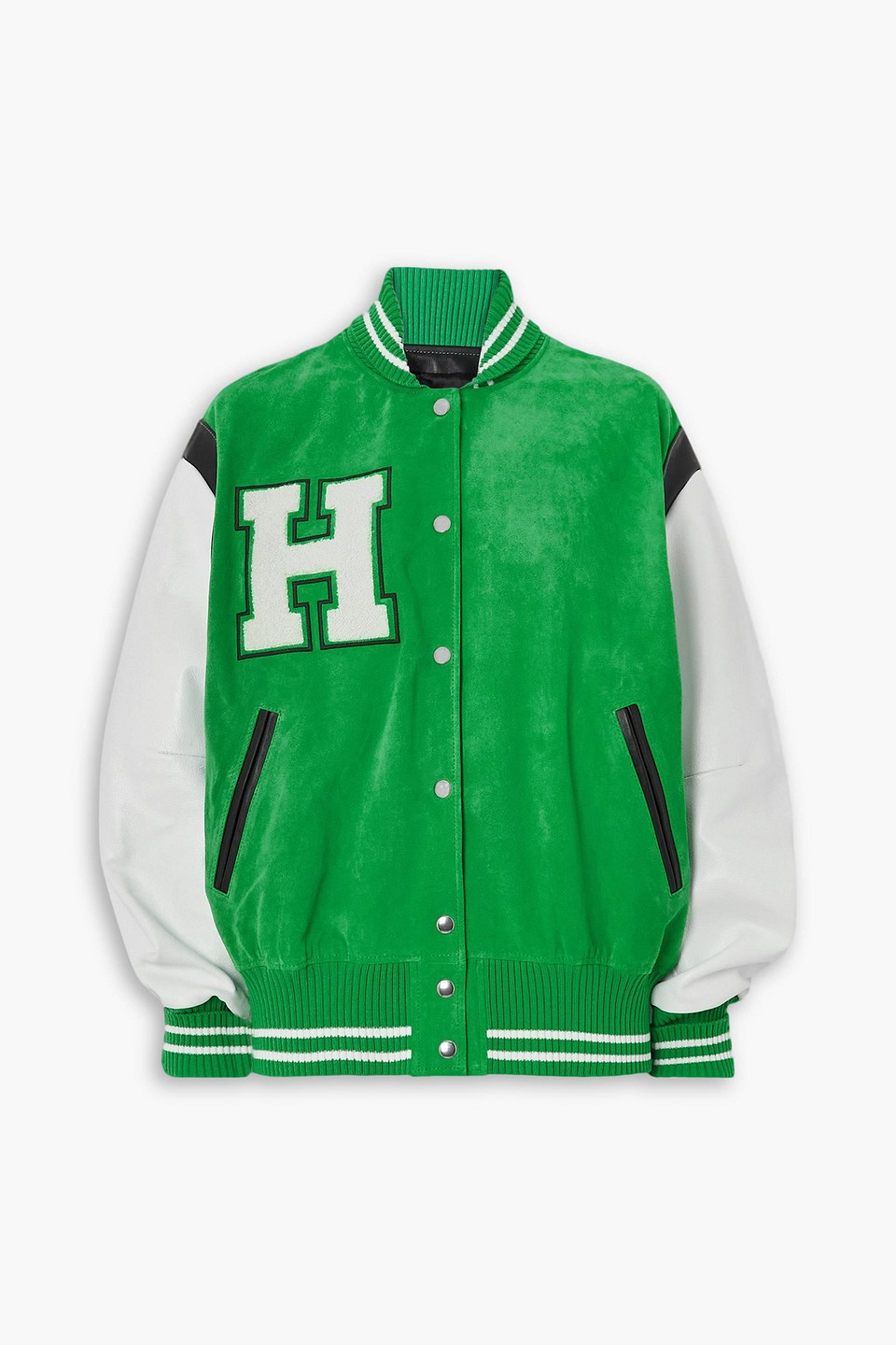 Halfboy Appliquéd Suede And Leather Bomber Jacket In Green