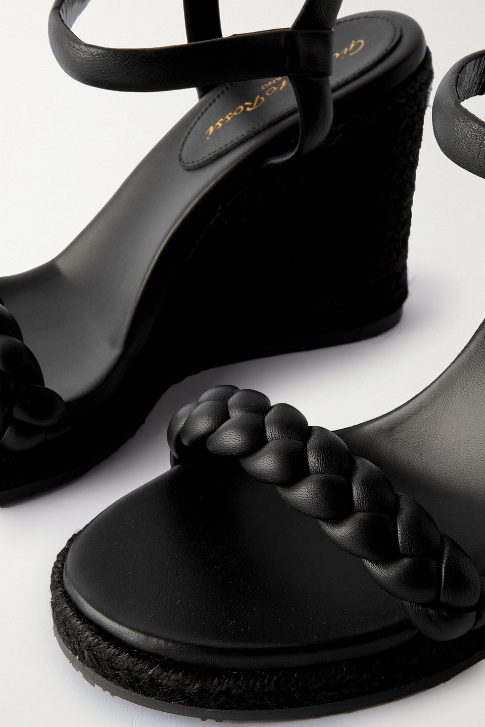 Gianvito Rossi 90mm Cruz Leather Espadrille Wedges In Schwarz