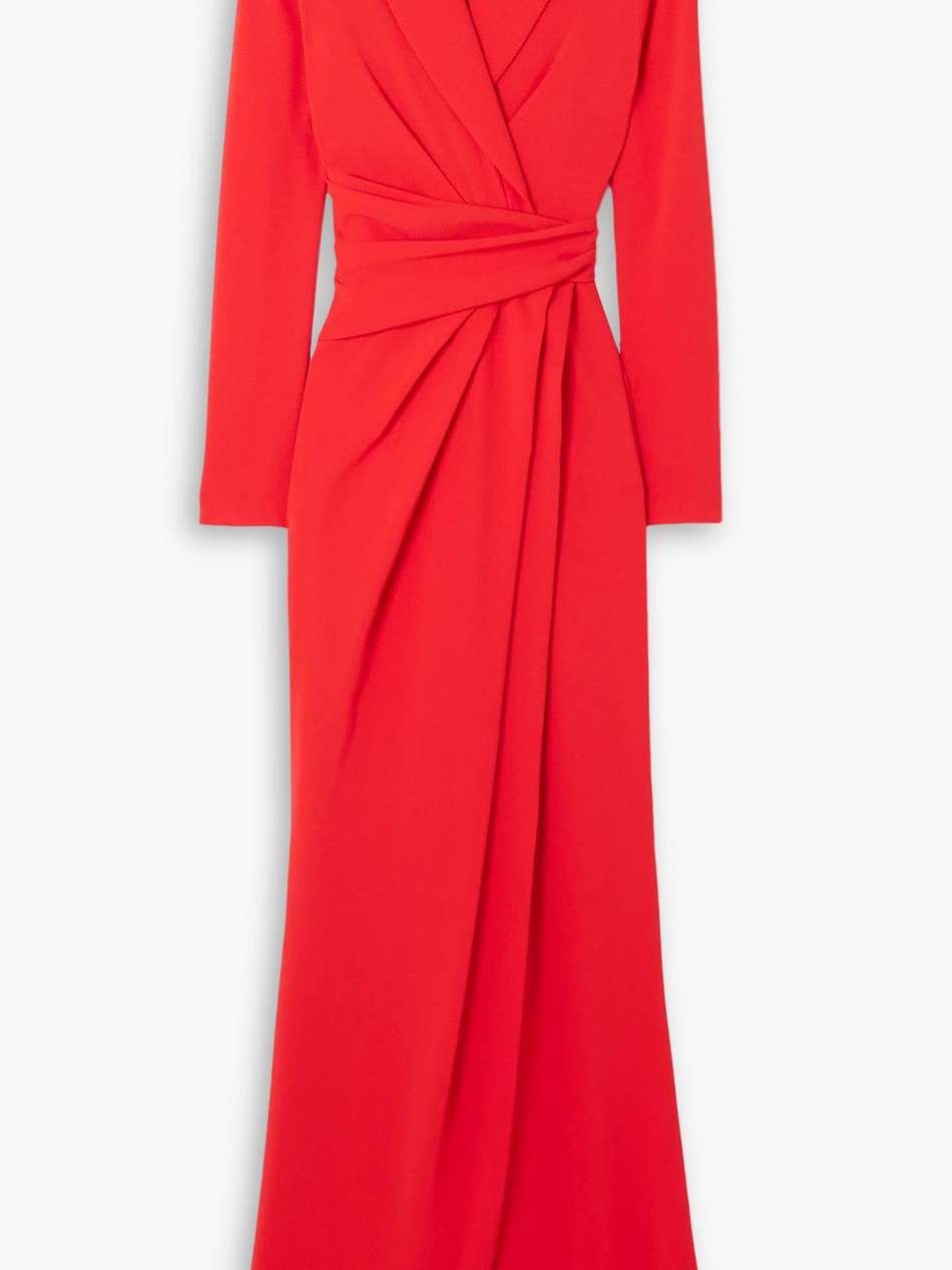 wrap-effect draped crepe gown