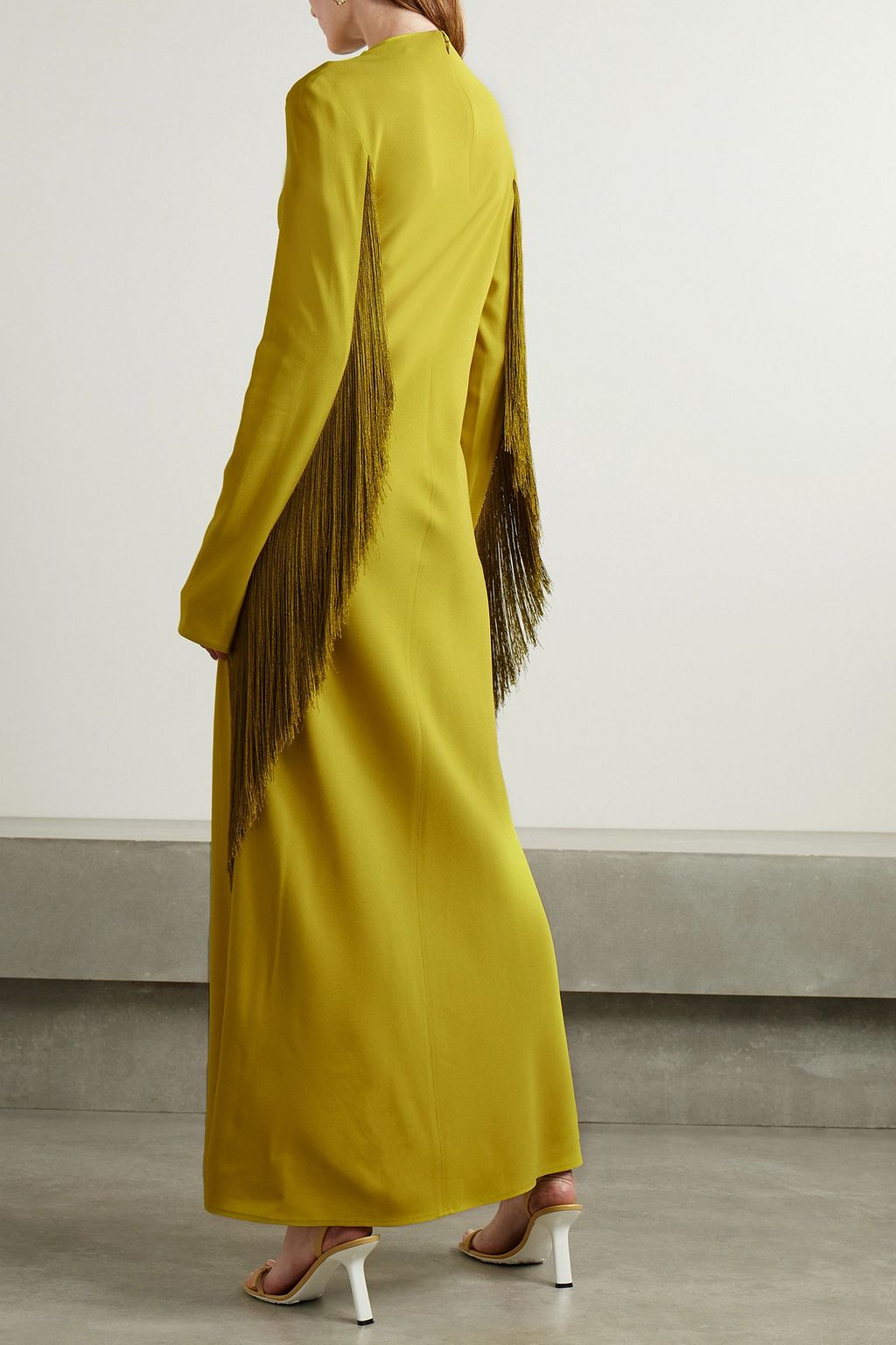 LAPOINTE Fringed crepe maxi dress
