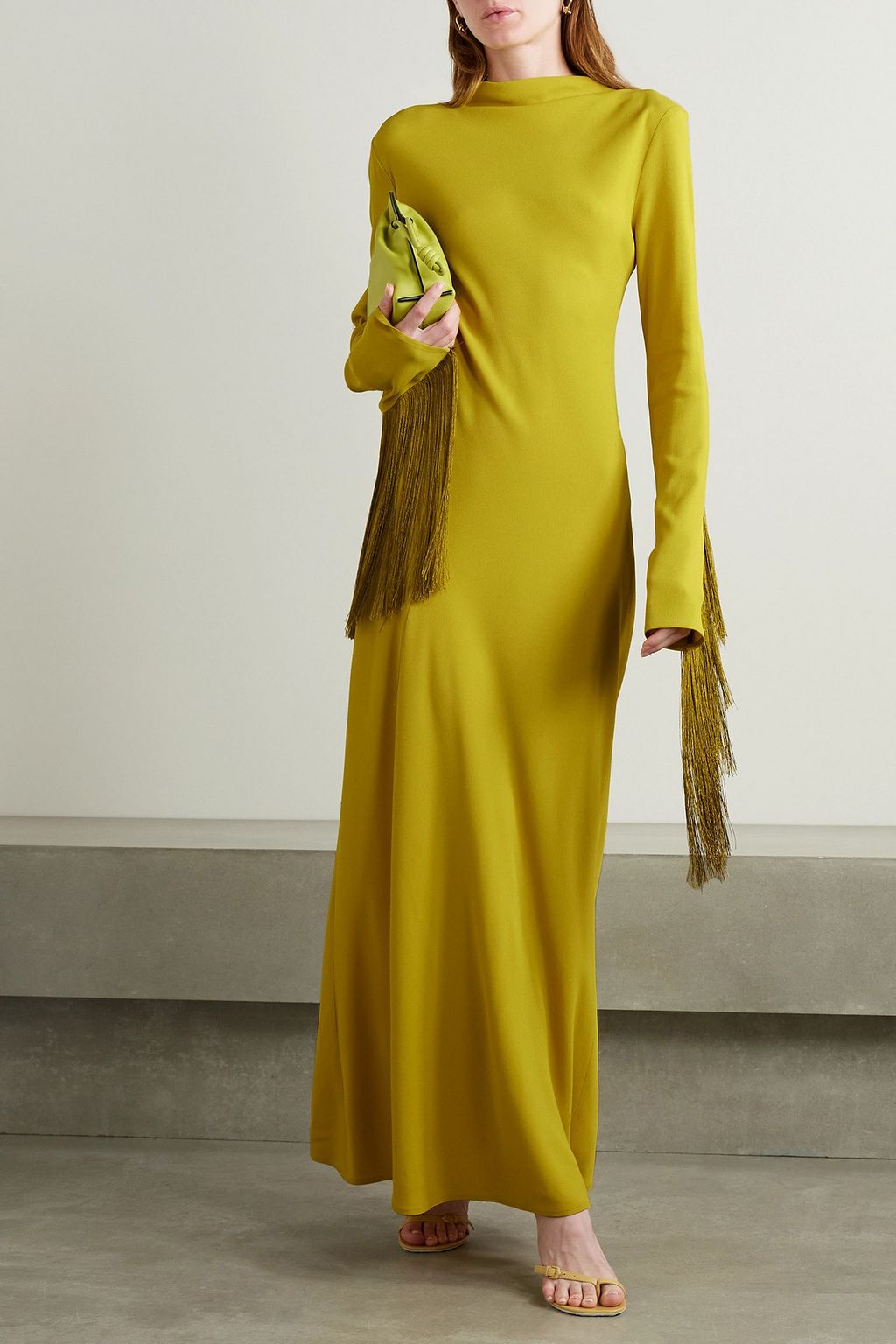 LAPOINTE Fringed crepe maxi dress