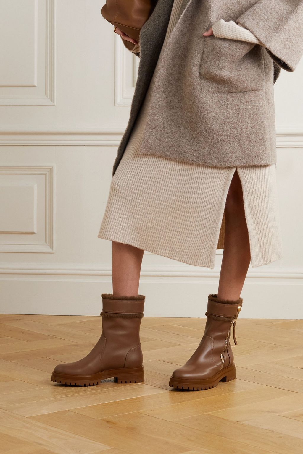 GIANVITO ROSSI Montreal shearling-trimmed leather ankle boots