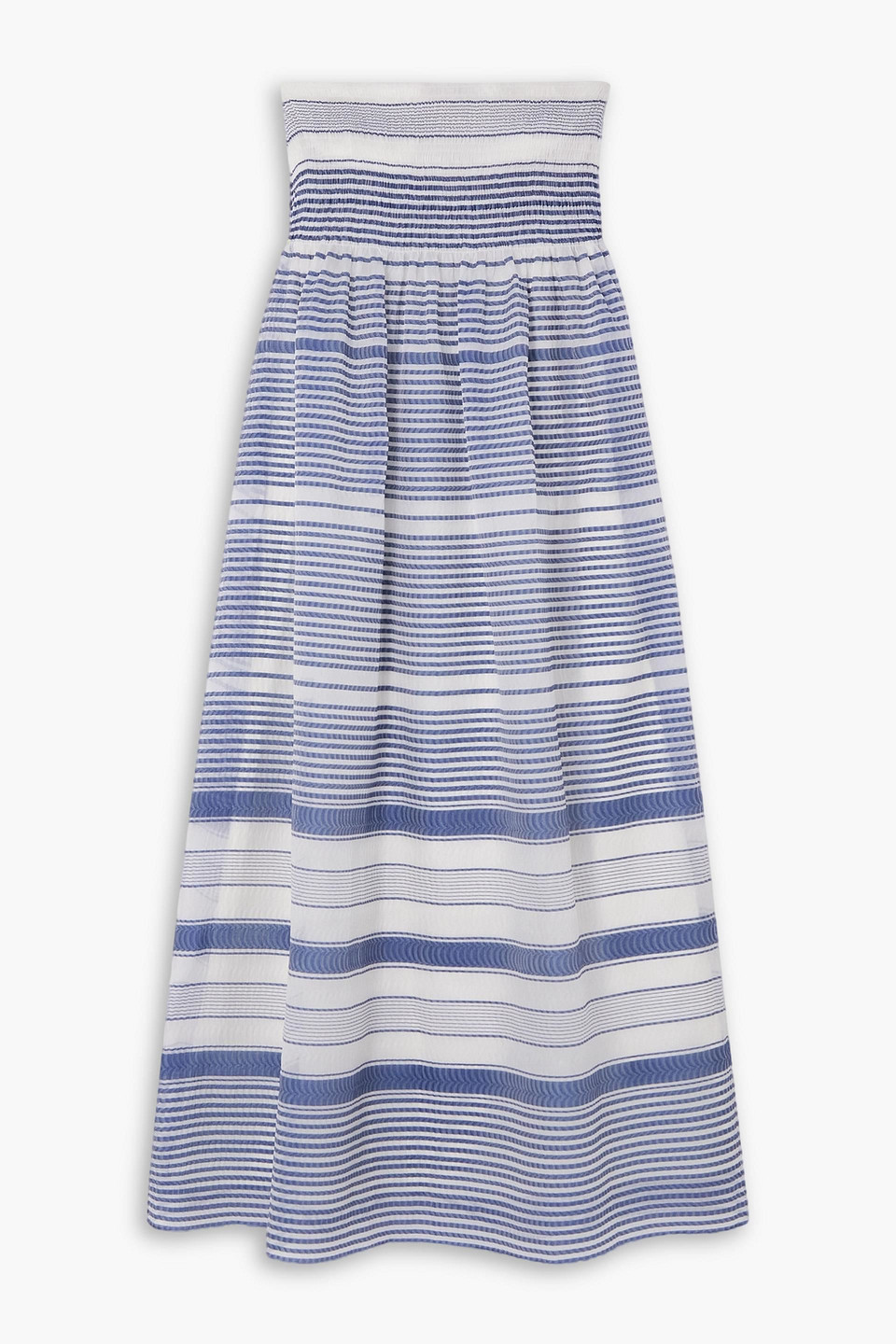 Lafayette 148 Strapless Striped Silk-blend Maxi Dress In Blue