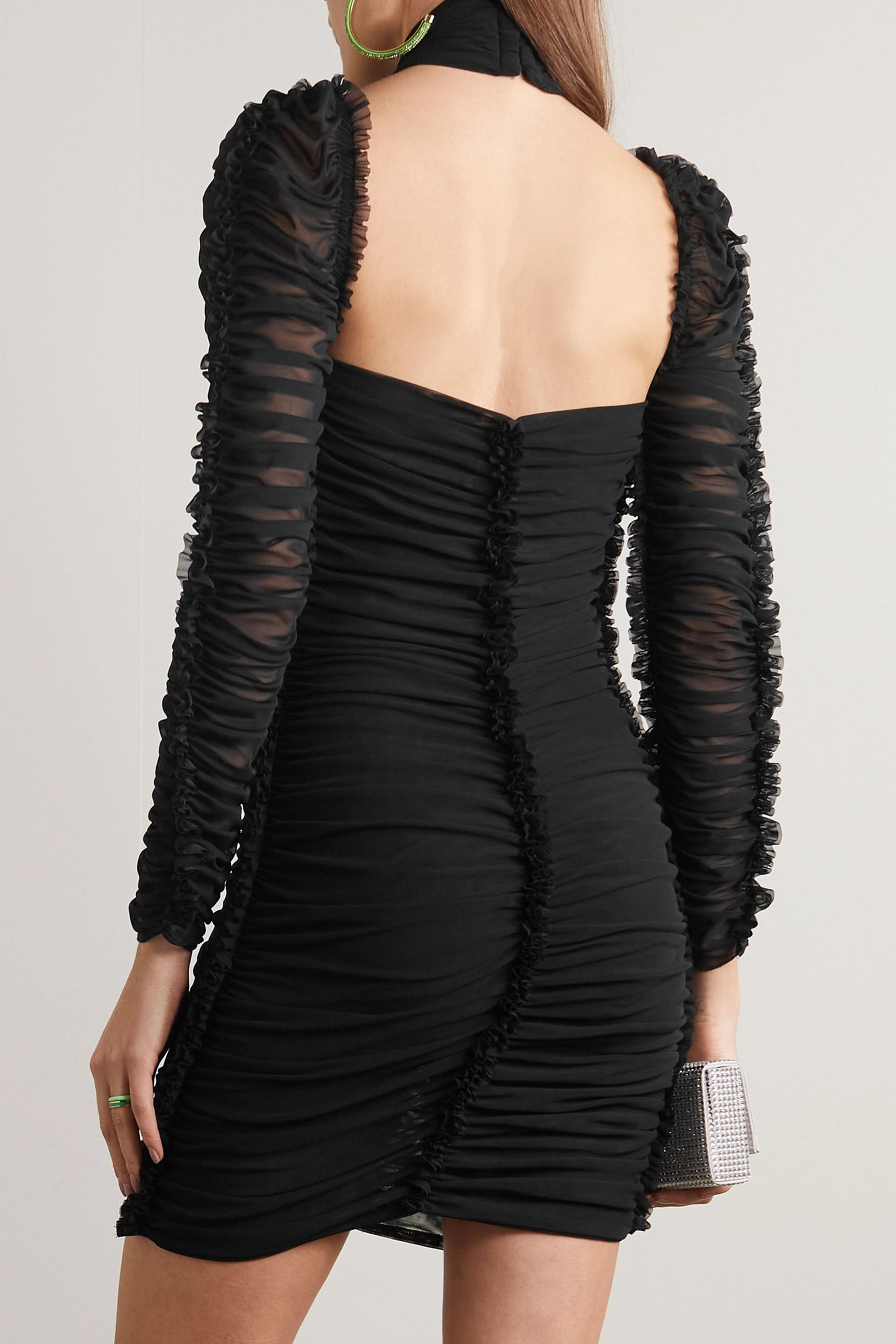 AZ Factory + Ester Manas open-back ruched stretch-mesh mini dress