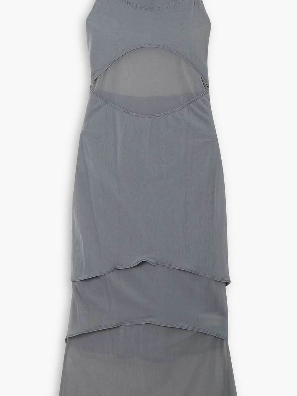 shadow overlay layered mesh midi dress