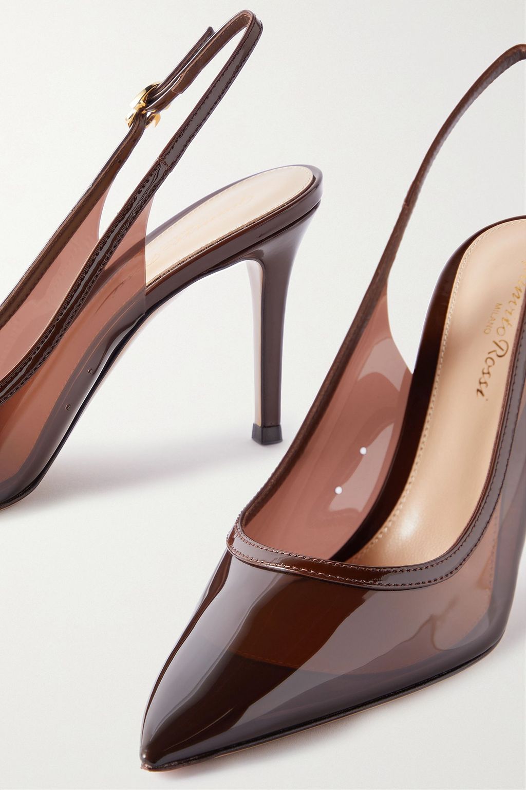 GIANVITO ROSSI Plexi 85 leather-trimmed PVC slingback pumps