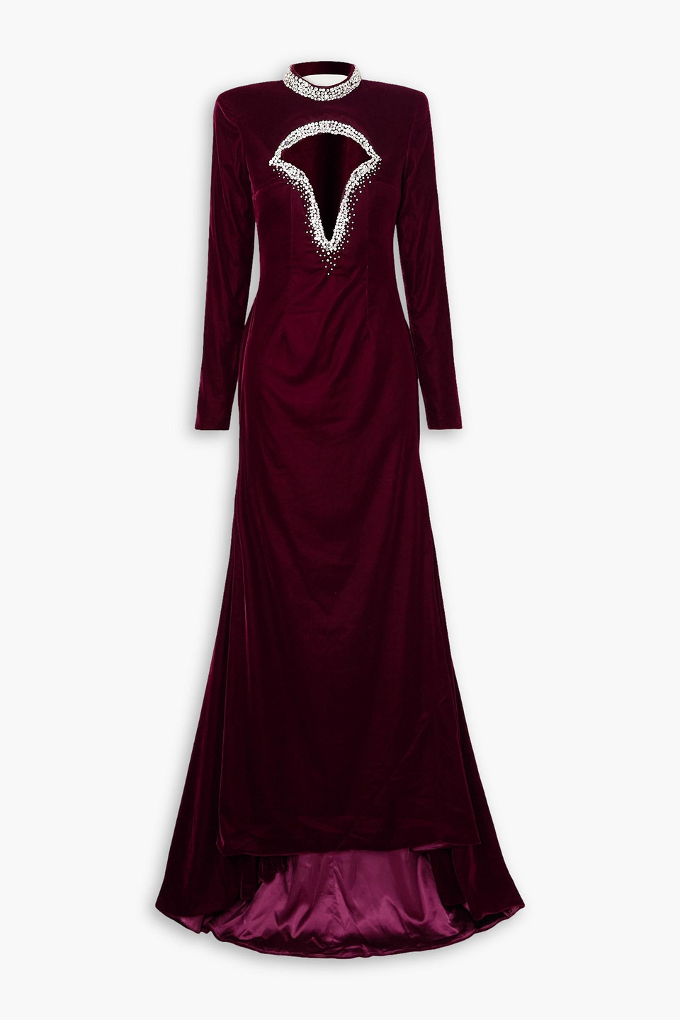 Miss Sohee Crystal-embellished Cutout Stretch-velvet Gown In Merlot